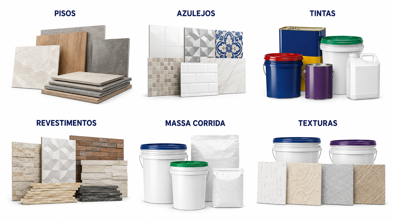 Pisos, azulejos, tintas e revestimentos
